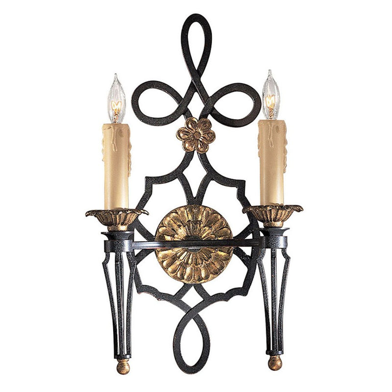 Metropolitan Lighting Montparnasse 2-Light Wall Sconce | Traditional French Black with Gold Leaf Highlights | Living Room & Hallway | Model N2100-20