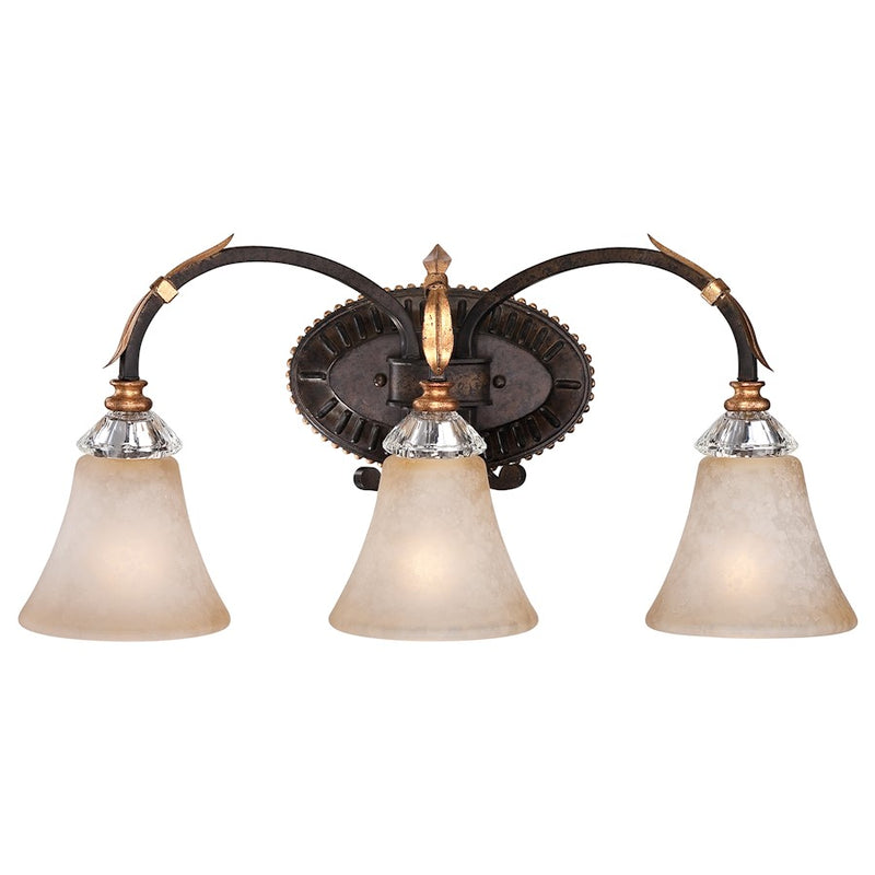 Metropolitan Lighting Bella Cristallo 24in 3-Light Bath Vanity | Traditional French Bronze with Gold Highlights | Bathroom & | Model N2693-258B