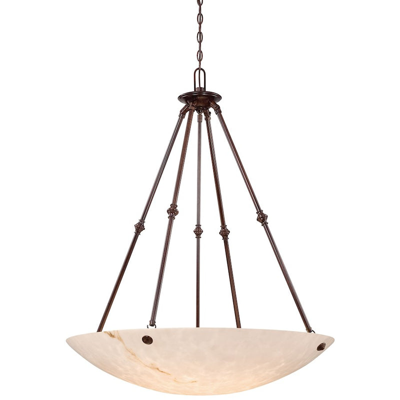 Metropolitan Lighting Virtuoso II 35in 6-Light Pendant | Traditional Bronze Patina and Alabaster Dust Glass | Kitchen Island & | Model N3706-BP