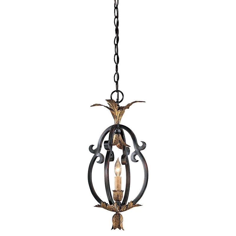 Metropolitan Lighting Montparnasse 9in 1-Light Mini Pendant | Traditional French Black with Gold Leaf Highlights | Kitchen Island & | Model N6103-20