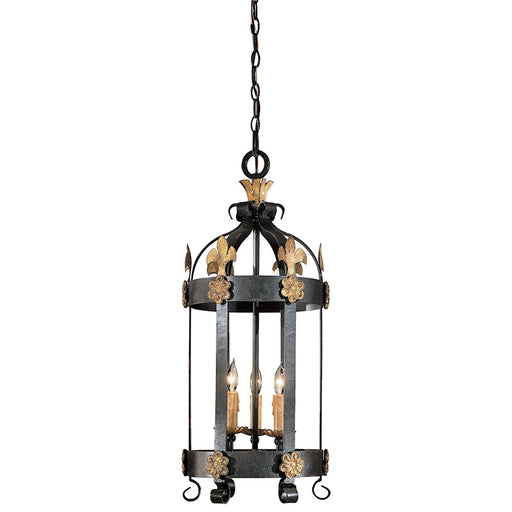 Metropolitan Lighting Montparnasse 3-Light Pendant | French Black with Gold Leaf Highlights | Kitchen Island & Dining Room | Model N6105-20