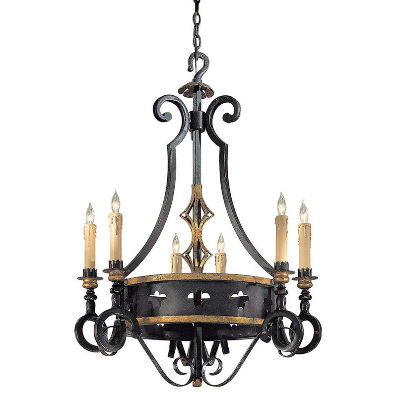 Metropolitan Lighting Montparnasse 30in 6-Light Chandelier | Traditional French Black and Gold Leaf | Dining Room & Foyer | Model N6106-20