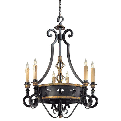 Metropolitan Lighting Montparnasse 30in 6-Light Chandelier | Traditional French Black and Gold Leaf | Dining Room & Foyer | Model N6106-20