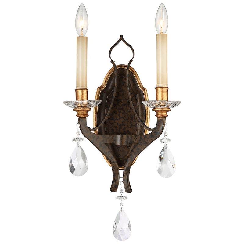 Metropolitan Lighting Chateau Nobles 2-Light Wall Sconce | Traditional Raven Bronze & Sunburst Gold Crystal | Living Room & | Model N6452-652