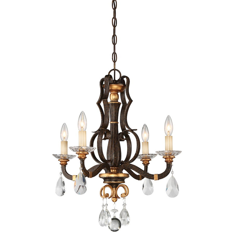 Metropolitan Lighting Chateau Nobles 21in 4-Light Mini Chandelier | Traditional Raven Bronze and Sunburst Gold Iron with Crystal | Model N6454-652