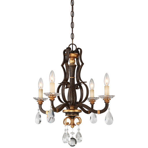 Metropolitan Lighting Chateau Nobles 21in 4-Light Mini Chandelier | Traditional Raven Bronze and Sunburst Gold Iron with Crystal | Model N6454-652