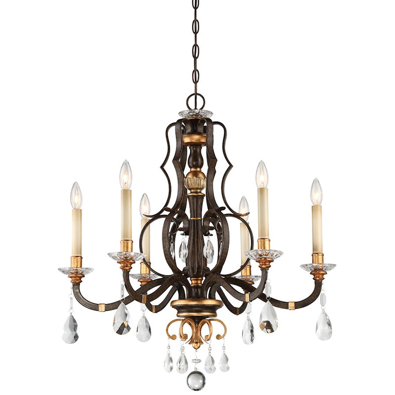 Metropolitan Lighting Chateau Nobles 6-Light Chandelier | Traditional Raven Bronze and Sunburst Gold with Crystal | Dining Room & | Model N6456-652