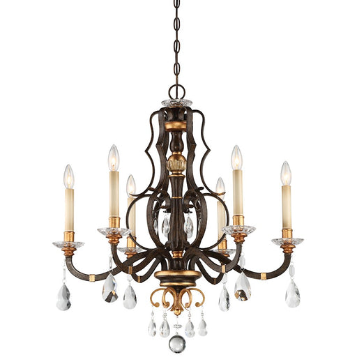 Metropolitan Lighting Chateau Nobles 6-Light Chandelier | Traditional Raven Bronze and Sunburst Gold with Crystal | Dining Room & | Model N6456-652