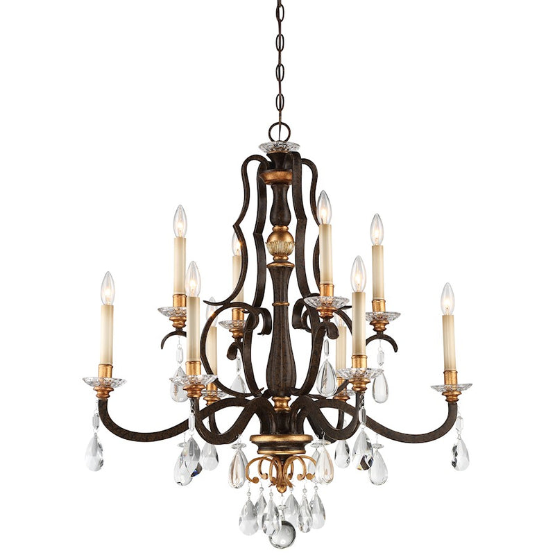 Metropolitan Lighting Chateau Nobles 10-Light Chandelier | Traditional Raven Bronze with Sunburst Gold and Crystals | Dining Room & | Model N6459-652