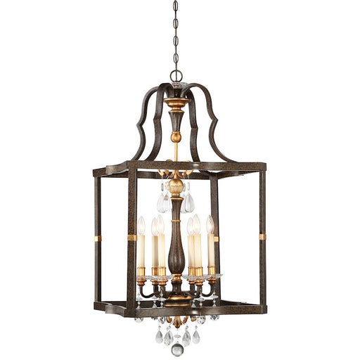 Metropolitan Lighting Chateau Nobles 6-Light Pendant | Traditional Raven Bronze and Sunburst Gold with Crystal | Kitchen Island & | Model N6465-652