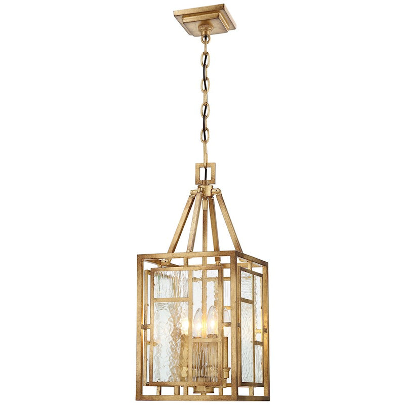 Metropolitan Lighting Edgemont Park 10in 4-Light Mini Pendant | Contemporary Pandora Gold Leaf and Clear Textured Glass | Kitchen | Model N6473-293