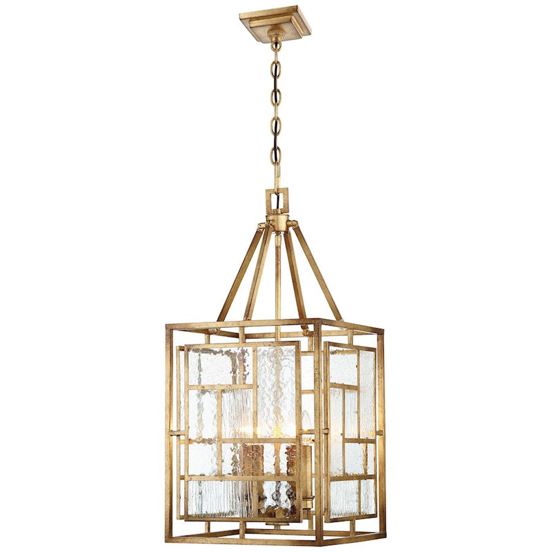 Metropolitan Lighting Edgemont Park 14in 1-Light Pendant | Contemporary Pandora Gold Leaf and Clear Textured Glass | Kitchen Island | Model N6474-293
