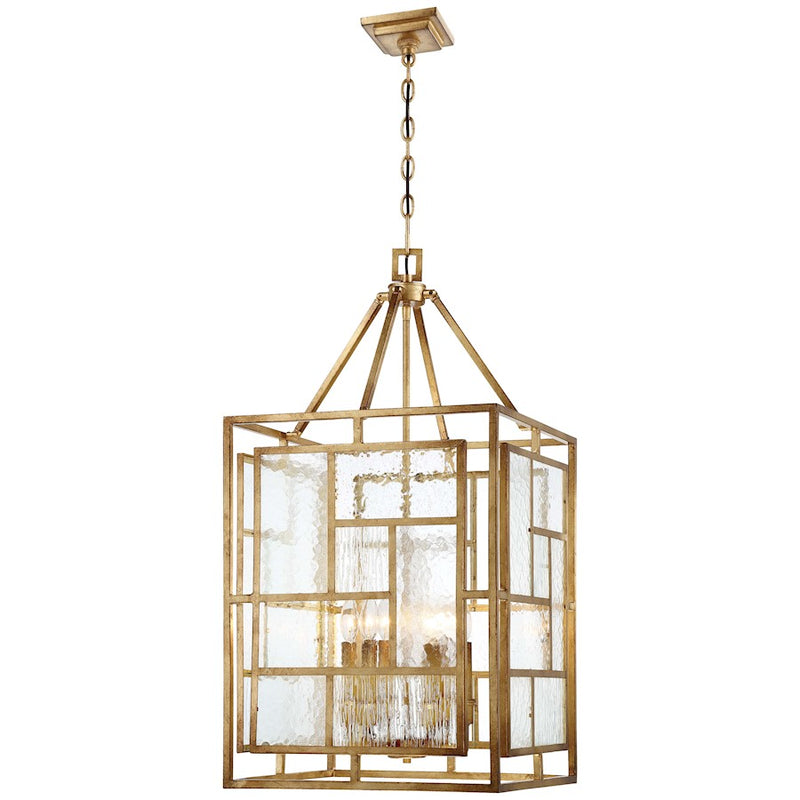 Metropolitan Lighting Edgemont Park 18in 6-Light Pendant | Contemporary Pandora Gold Leaf and Clear Textured Glass | Kitchen Island | Model N6476-293