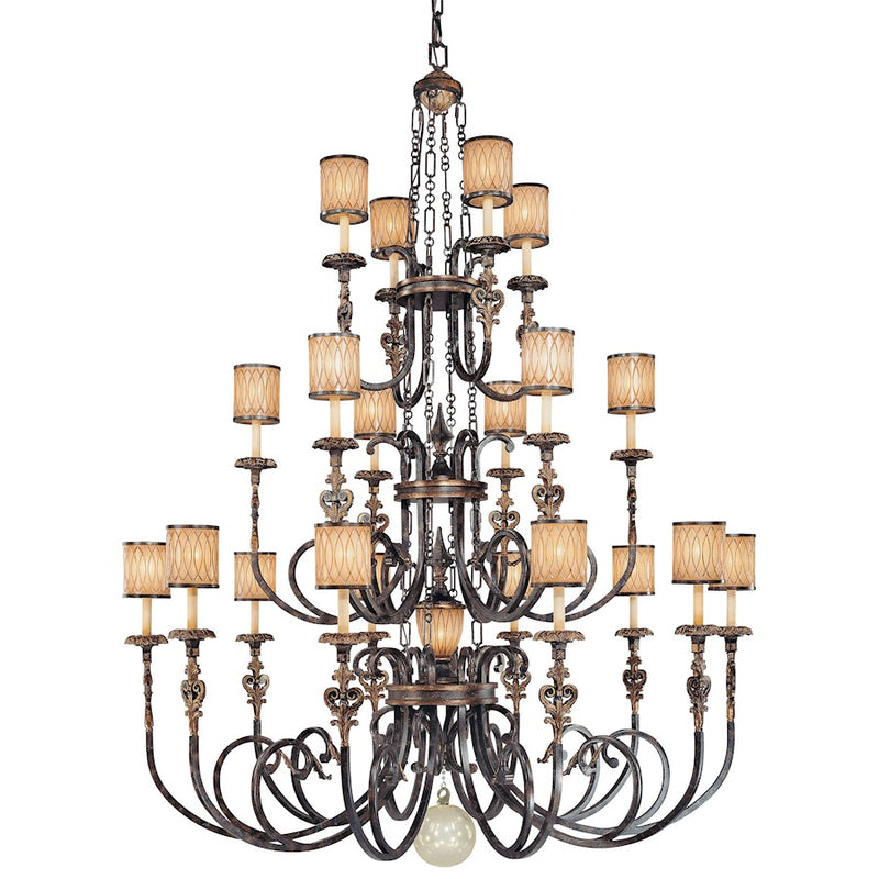 Metropolitan Lighting Terraza Villa 68in 21-Light Chandelier | Traditional Aged Patina and Gold Leaf Accent Iron | Grand Foyer & | Model N6487-270