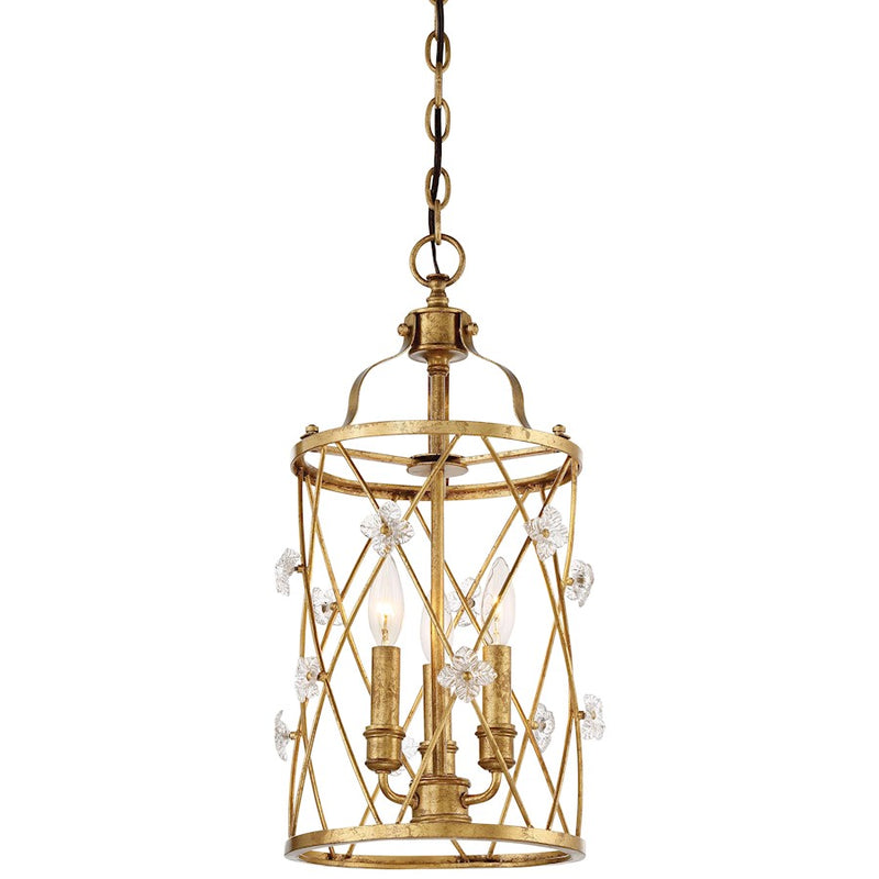 Metropolitan Lighting Victoria Park 11in 3-Light Pendant | Transitional Elara Gold and White Iris Glass | Dining Room & Kitchen | Model N6563-596