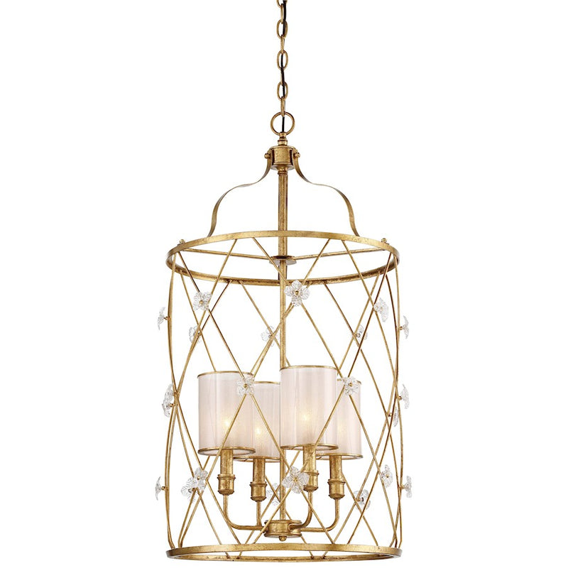 Metropolitan Lighting Victoria Park 20in 4-Light Pendant | Transitional Elara Gold and White Iris Glass | Dining Room & Kitchen | Model N6564-596