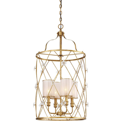 Metropolitan Lighting Victoria Park 20in 4-Light Pendant | Transitional Elara Gold and White Iris Glass | Dining Room & Kitchen | Model N6564-596
