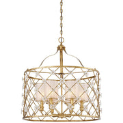 Metropolitan Lighting Victoria Park 26in 6-Light Pendant | Transitional Elara Gold and White Iris Glass | Dining Room & Living Room | Model N6566-596
