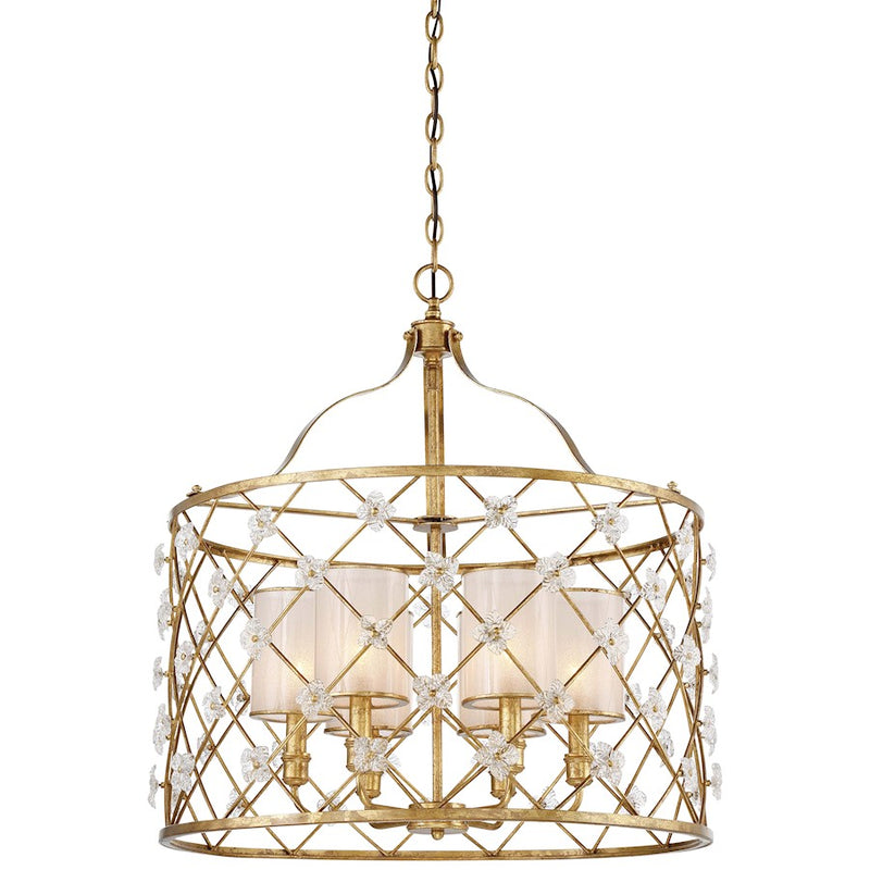 Metropolitan Lighting Victoria Park 26in 6-Light Pendant | Transitional Elara Gold and White Iris Glass | Dining Room & Living Room | Model N6566-596