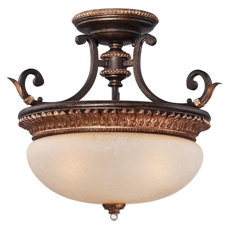 Metropolitan Lighting Bella Cristallo 18in 3-Light Semi-Flush Mount | Traditional French Bronze with Gold Highlights | Entryway & | Model N6642-258B