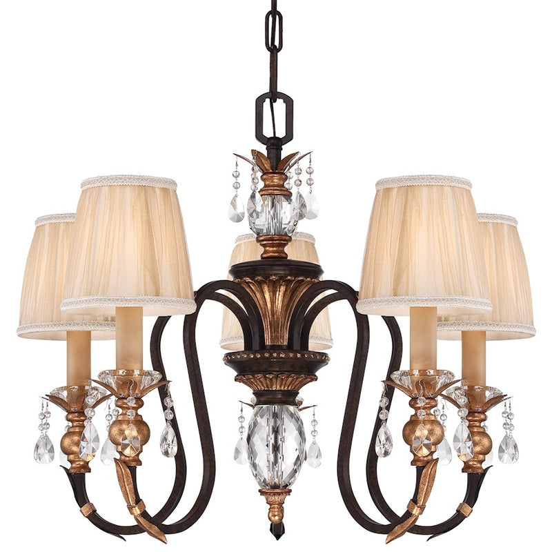 Metropolitan Bella Cristallo 27in 5-Light Chandelier | Traditional French Bronze with Gold Highlights | Dining Room & Living Room | Model N6645-258B