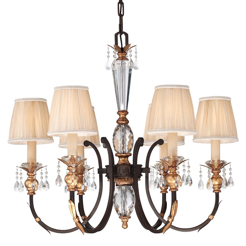Metropolitan Bella Cristallo 32in 6-Light Chandelier | Traditional French Bronze with Gold Highlights | Dining Room & Grand Foyer | Model N6646-258B
