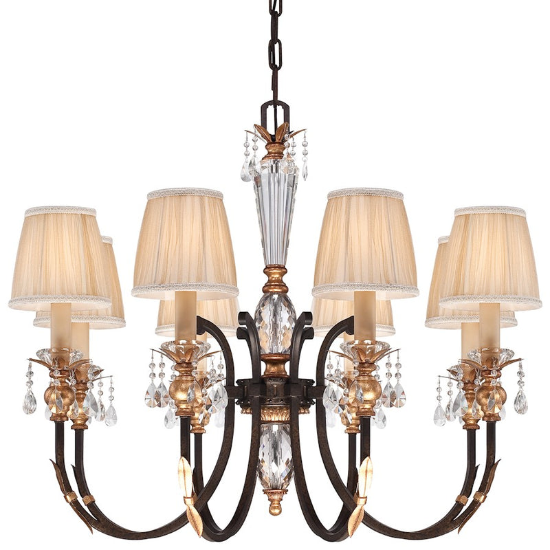 Metropolitan Bella Cristallo 35in 8-Light Chandelier | Traditional French Bronze with Gold Highlights | Dining Room & Living Room | Model N6648-258B