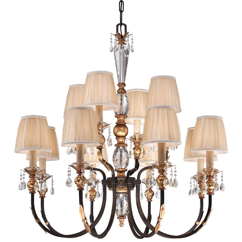 Metropolitan Lighting Bella Cristallo 38in 12-Light Chandelier | Traditional French Bronze with Gold Highlights | Dining Room & | Model N6649-258B