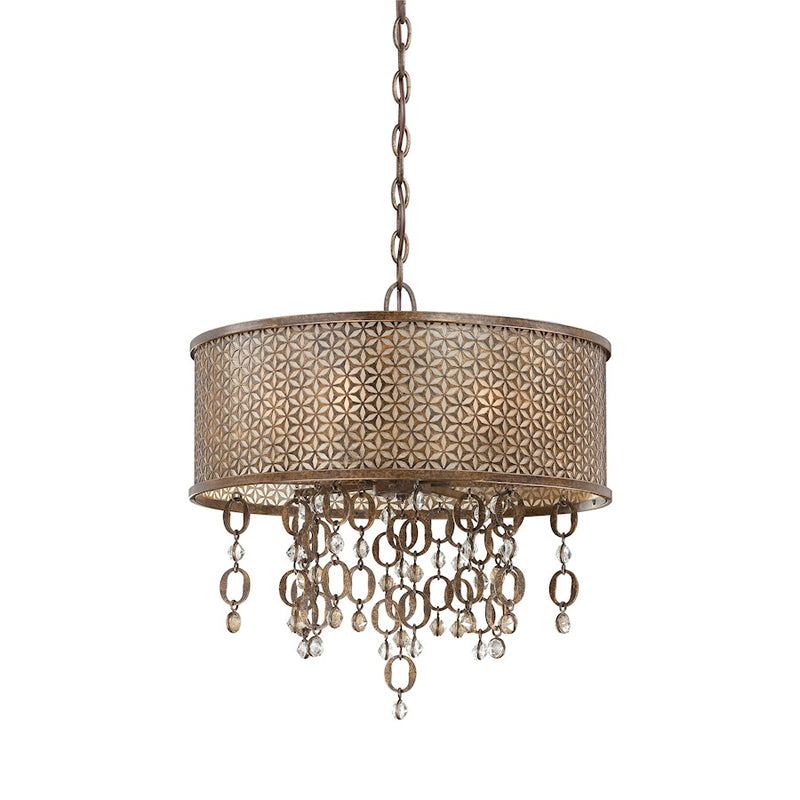 Metropolitan Lighting Ajourer 20in 6-Light Drum Pendant | Traditional French Bronze Pierced Metal | Kitchen Island & Dining Room | Model N6728-258
