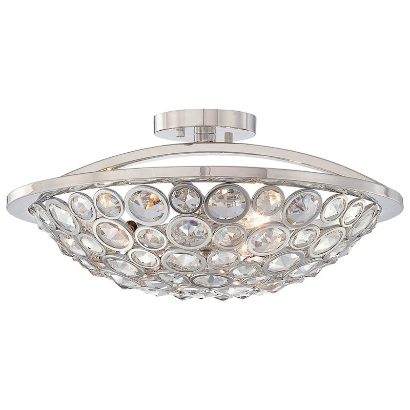 Metropolitan Lighting Magique 3-Light Semi Flush Mount | Contemporary Polished Nickel and Etched White Glass | Bedroom & Hallway | Model N6750-613