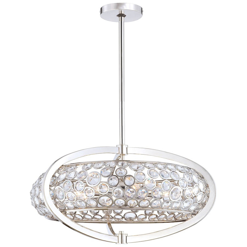 Metropolitan Lighting Magique 26in 8-Light Drum Pendant | Contemporary Polished Nickel and Etched White Glass | Kitchen Island & | Model N6756-613