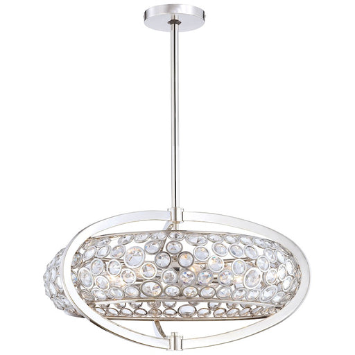 Metropolitan Lighting Magique 26in 8-Light Drum Pendant | Contemporary Polished Nickel and Etched White Glass | Kitchen Island & | Model N6756-613