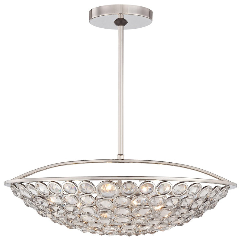 Metropolitan Lighting Magique 21in 5-Light Bowl Pendant | Contemporary Polished Nickel and Etched White Glass | Kitchen Island & | Model N6757-613