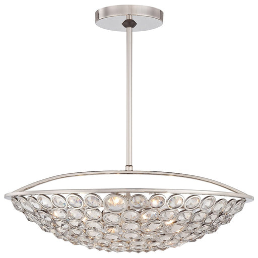 Metropolitan Lighting Magique 21in 5-Light Bowl Pendant | Contemporary Polished Nickel and Etched White Glass | Kitchen Island & | Model N6757-613