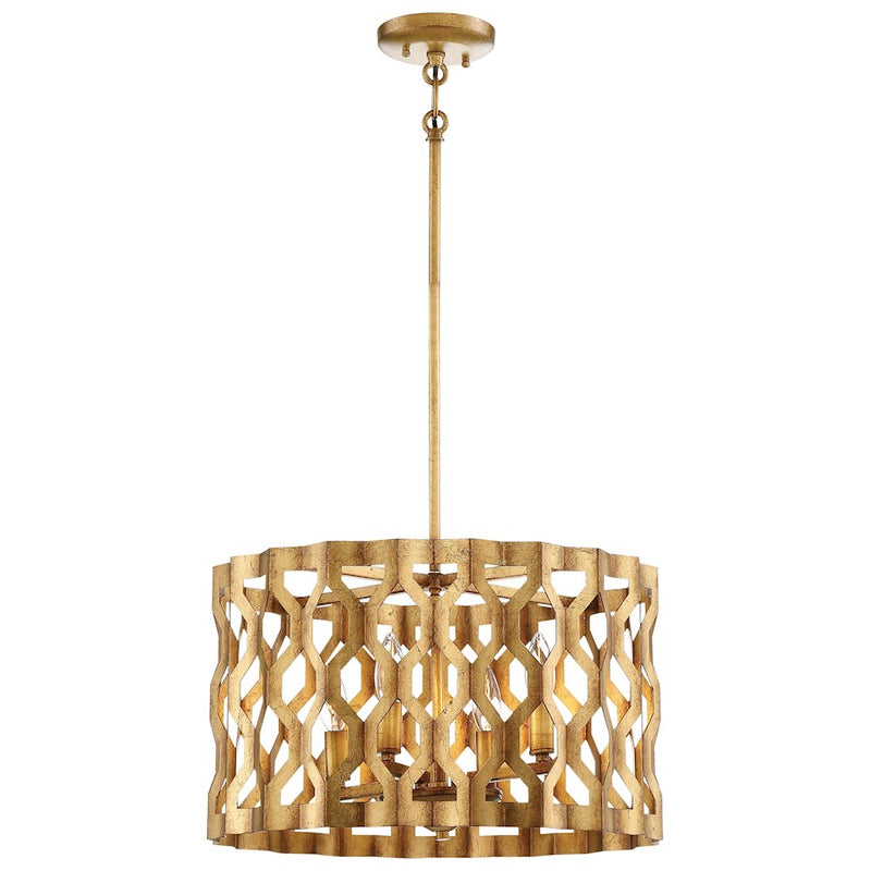 Metropolitan Lighting Coronade 18in 4-Light Pendant | Transitional Pandora Gold Leaf Geometric Metal Shade | Kitchen Island & | Model N6773-293