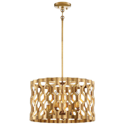 Metropolitan Lighting Coronade 18in 4-Light Pendant | Transitional Pandora Gold Leaf Geometric Metal Shade | Kitchen Island & | Model N6773-293