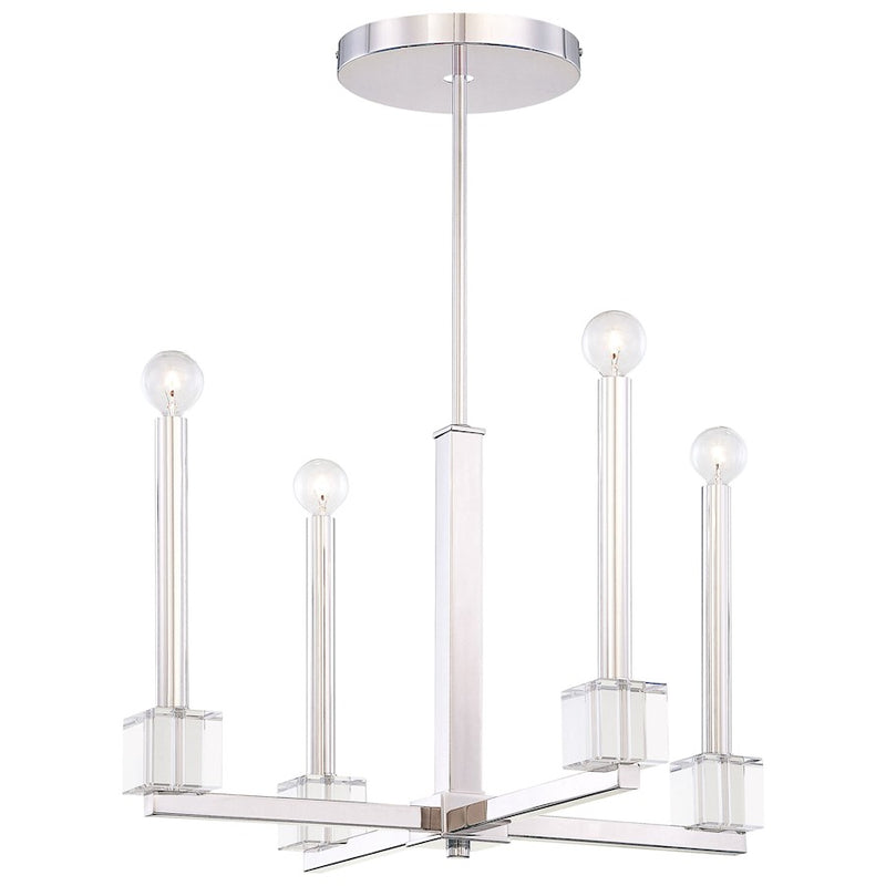 Metropolitan Lighting Chadbourne 25in 4-Light Chandelier | Contemporary Polished Nickel and Eidolon Krystal | Dining Room & Living | Model N6870-613