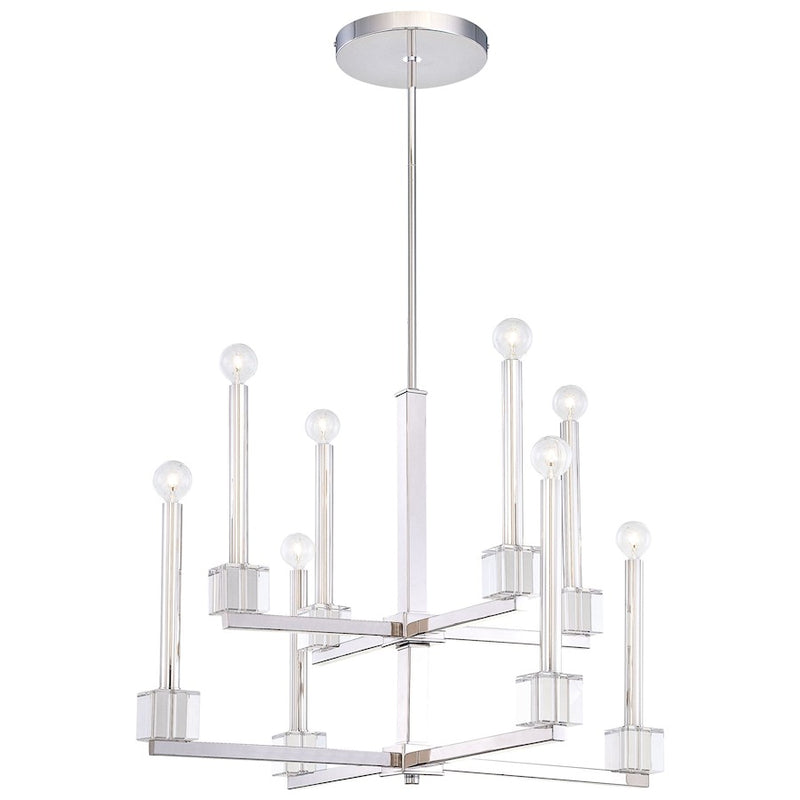 Metropolitan Lighting Chadbourne 29in 8-Light Chandelier | Contemporary Polished Nickel and Eidolon Krystal | Dining Room & Living | Model N6871-613