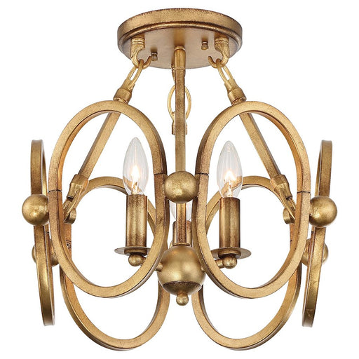 Metropolitan Lighting Clairpointe 17in 3-Light Semi Flush Mount | Transitional Pandora Gold Leaf and Metal Rings | Entryway & | Model N6883-293