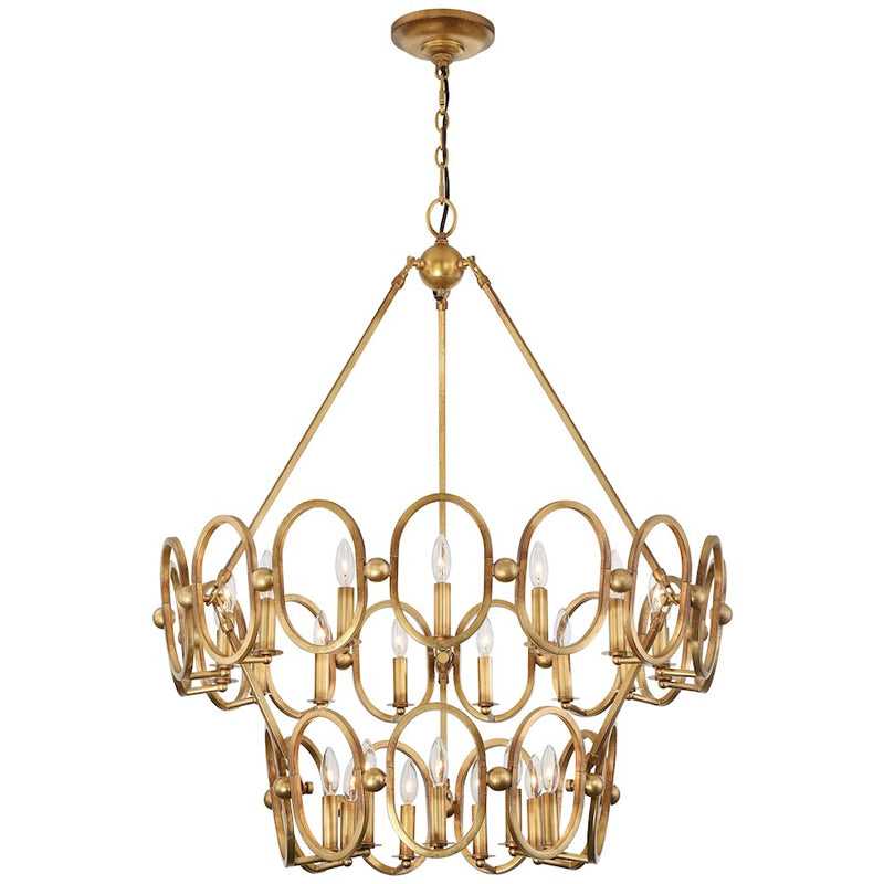 Metropolitan Lighting Clairpointe 38in 24-Light Chandelier | Transitional Pandora Gold Leaf Glass-Free | Grand Foyer & Ballroom | Model N6889-293