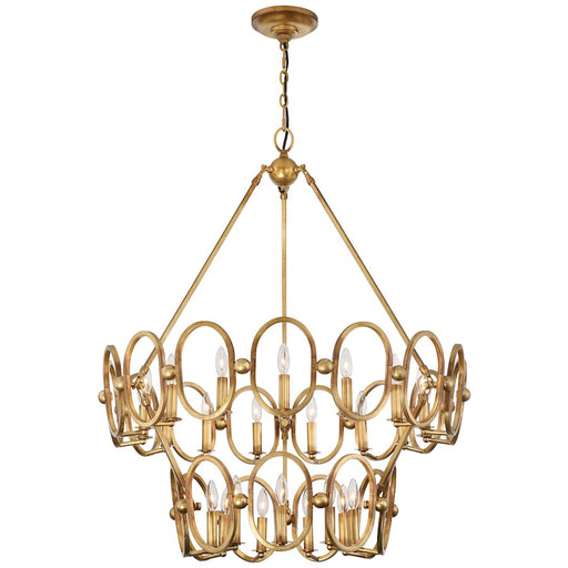 Metropolitan Lighting Clairpointe 38in 24-Light Chandelier | Transitional Pandora Gold Leaf Glass-Free | Grand Foyer & Ballroom | Model N6889-293