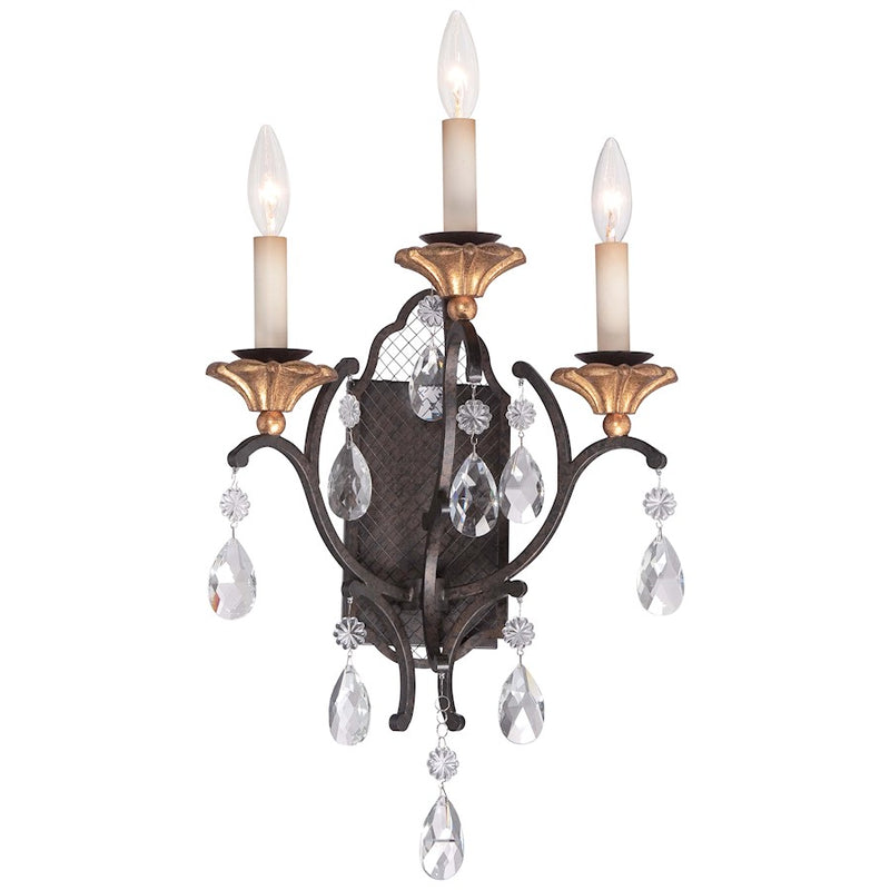Metropolitan Lighting Cortona 3-Light Wall Sconce | Traditional French Bronze with Gold Leaf and Crystal | Living Room & Dining | Model N7103-258B