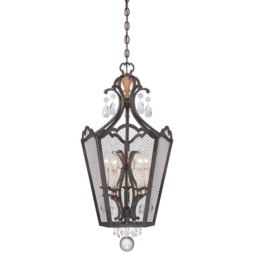 Metropolitan Lighting Cortona 18in 5-Light Foyer Pendant | Traditional French Bronze and Gold Leaf with Crystals | Foyer & Dining | Model N7109-258B