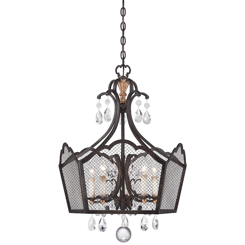 Metropolitan Lighting Cortona 24in 5-Light Pendant | Traditional French Bronze and Gold Leaf with Crystals | Foyer & Dining Room | Model N7111-258B