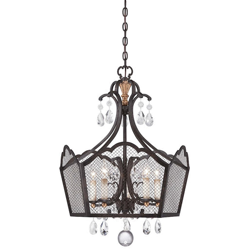 Metropolitan Lighting Cortona 24in 5-Light Pendant | Traditional French Bronze and Gold Leaf with Crystals | Foyer & Dining Room | Model N7111-258B