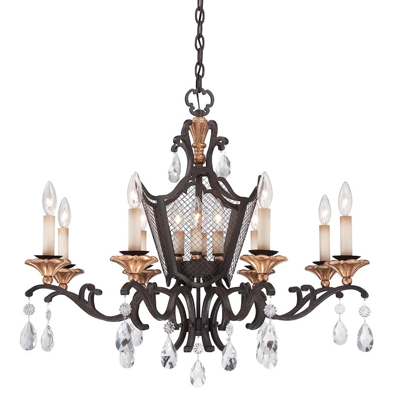 Metropolitan Lighting Cortona 32in 12-Light Chandelier | Traditional French Bronze and Gold Crystal | Dining Room & Foyer | Model N7112-258B