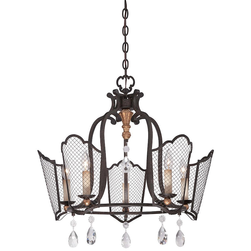 Metropolitan Lighting Cortona 25in 5-Light Chandelier | Traditional French Bronze and Gold Crystal | Dining Room & Kitchen Island | Model N7115-258B