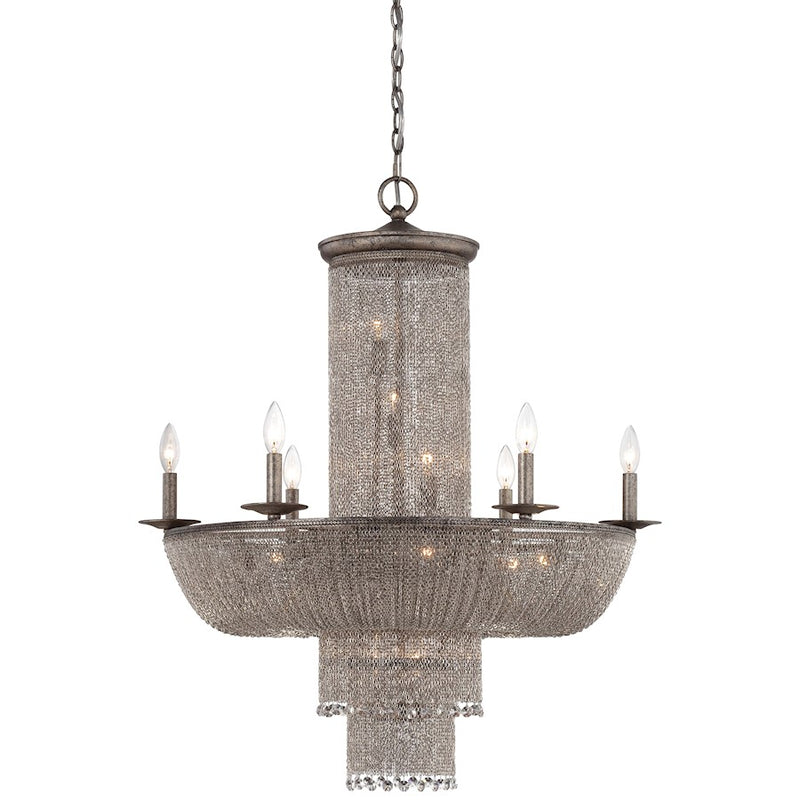 Metropolitan Lighting Shimmering Falls 32in 18-Light Chandelier | Traditional Antique Silver with Crystal Charms | Dining Room & | Model N7216-578