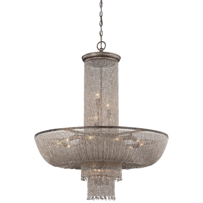 Metropolitan Lighting Shimmering Falls 32in 16-Light Chandelier | Traditional Antique Silver with Crystal Charms | Dining Room & | Model N7218-578