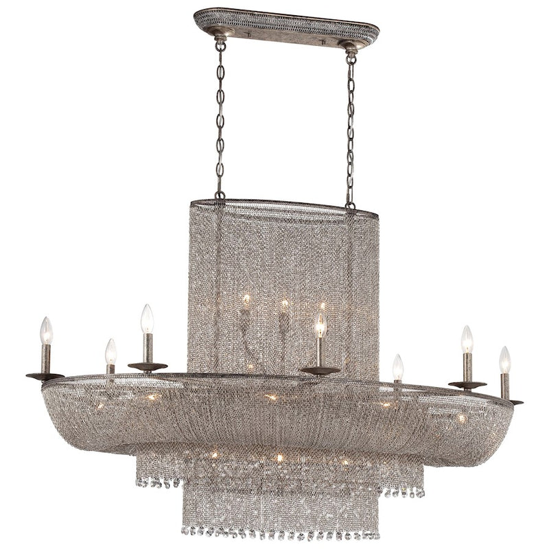 Metropolitan Lighting Shimmering Falls 52in 25-Light Island Chandelier | Traditional Antique Silver and Crystal | Kitchen Island & | Model N7222-578